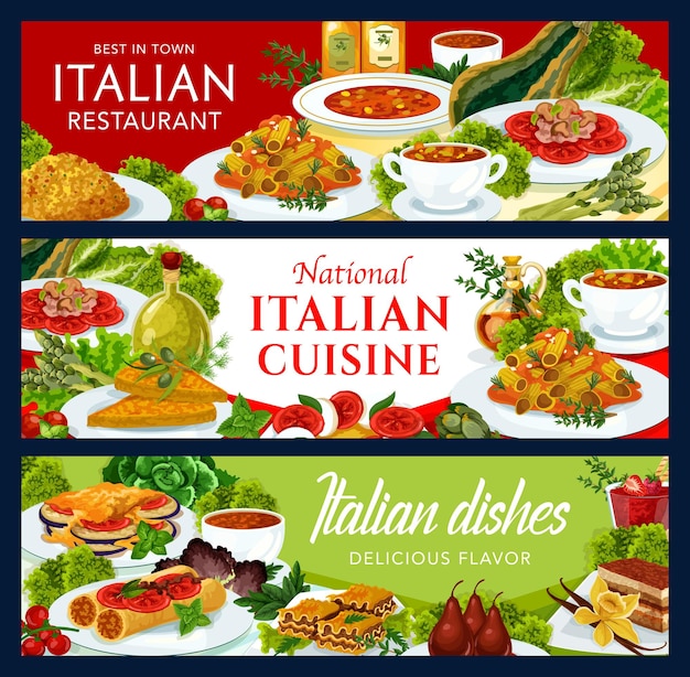 Italiaans restaurant keuken vector banners set