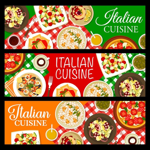 Vector italiaans restaurant maaltijden vector horizontale banners