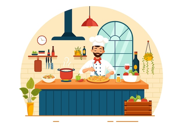 Italiaans restaurant of cafetaria Illustratie met traditionele Italiaanse gerechten Pizza of pasta