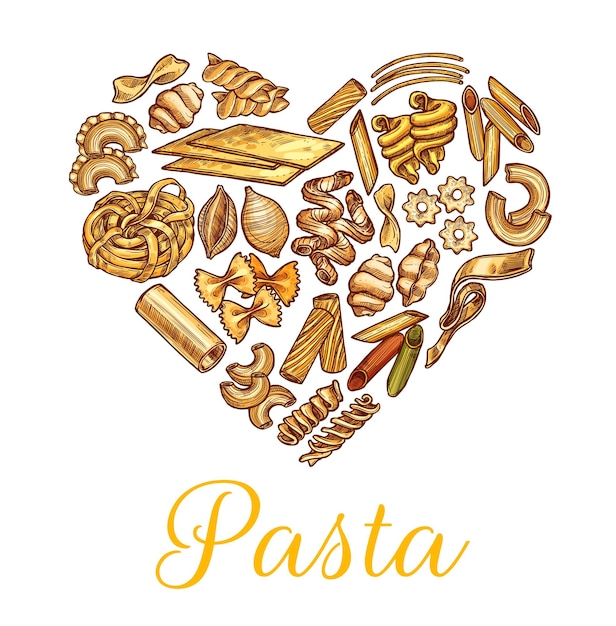 Vector italiaans restaurant pasta schets hart embleem