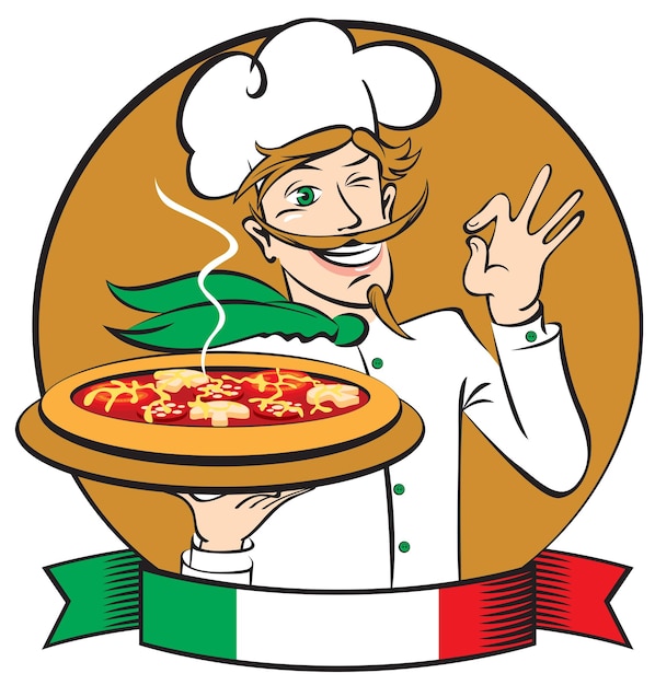 Vector italiaanse chef-kok met pizza