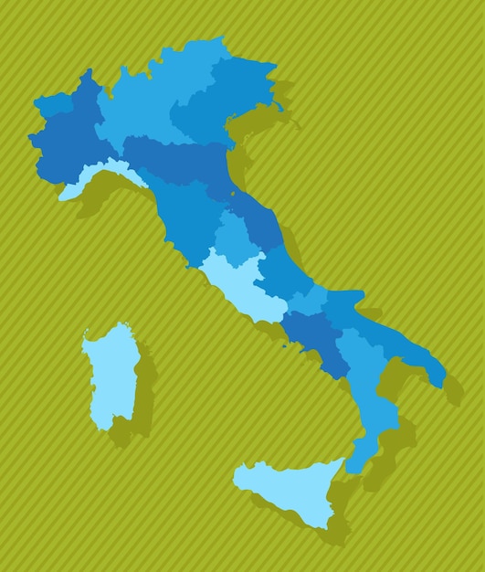 Italiaanse kaart met regio's blauwe politieke kaart groene achtergrond vector illustratie.