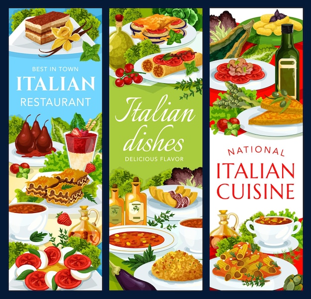 Italiaanse keuken italië gerechten vector banners set