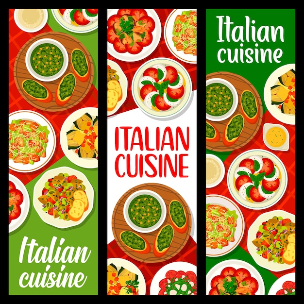Italiaanse keuken maaltijden en gerechten verticale banners