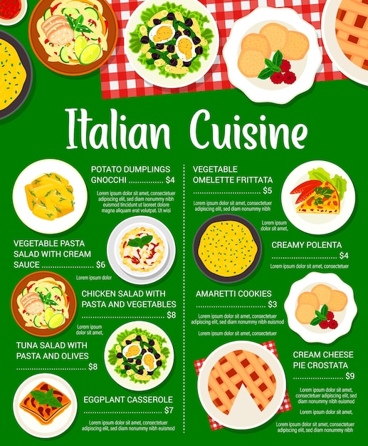 Italiaanse keuken menu italië gerechten prijslijst