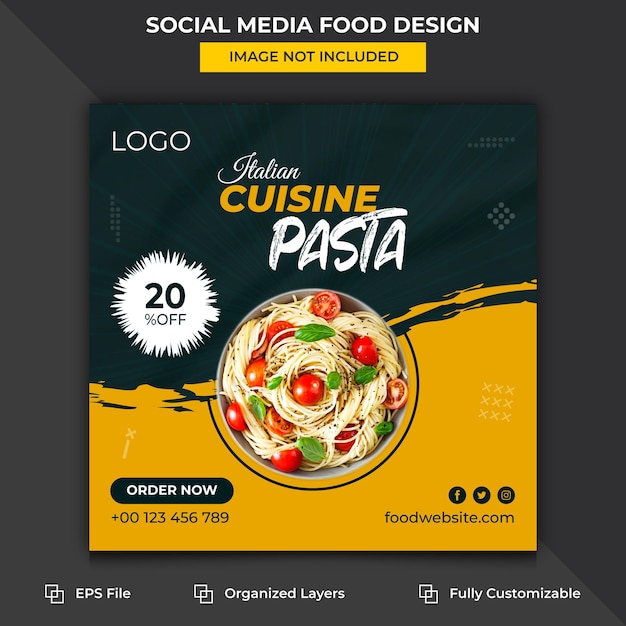 Italiaanse keuken pasta eten ontwerp social media postsjabloon