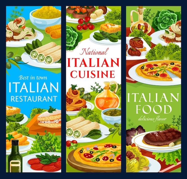 Italiaanse keuken restaurant maaltijden vector banners