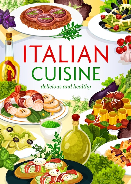 Italiaanse keuken vector italië eten gerechten poster