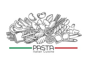 Italiaanse pasta macaroni typen hand getrokken illustratie in retro stijl