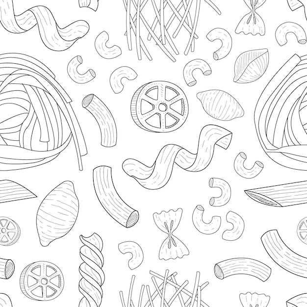 Italiaanse pasta naadloos patroon traditionele keuken schotel met de hand getekend ontwerpelement kan worden gebruikt voor stof behang verpakking webpagina vector illustratie