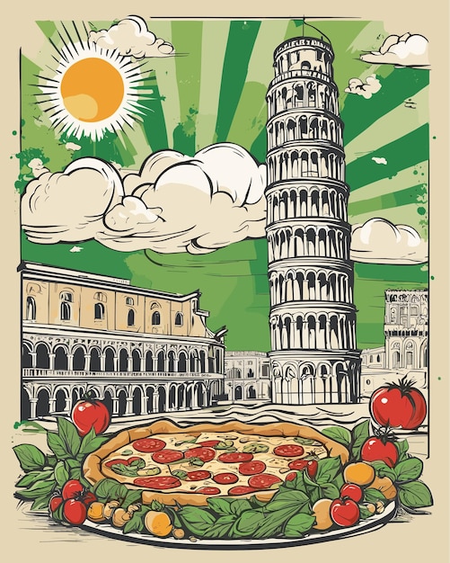 Vector italiaanse pisa tower tshirt design vector illustratie