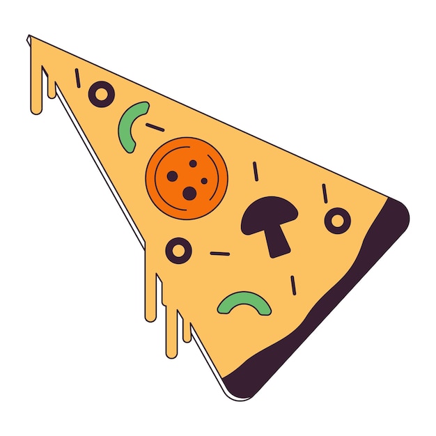 Italiaanse pizza slice plat monochroom geïsoleerd vectorobject Lekker ongezond eten Bewerkbare zwart-wit lijntekeningen tekening Eenvoudige schets plek illustratie voor web grafisch ontwerp