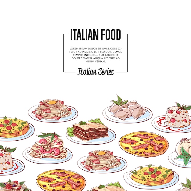 Italiaanse voedselachtergrond met nationale keukenschotels