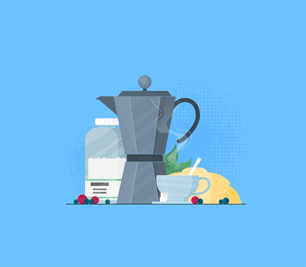 Vector italian coffee maker and cup flat icon flat vector illustration