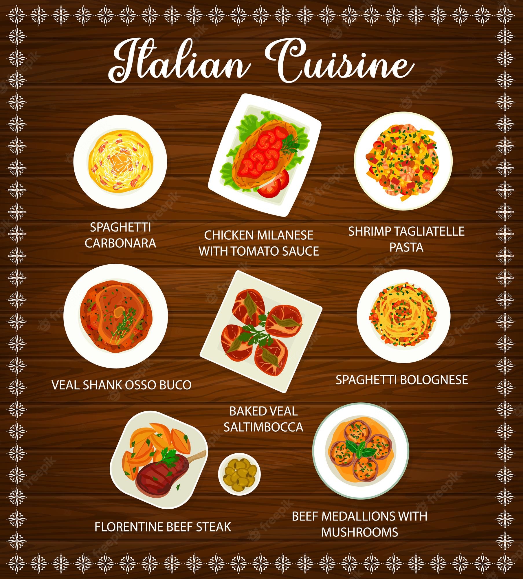 italian food menu in english