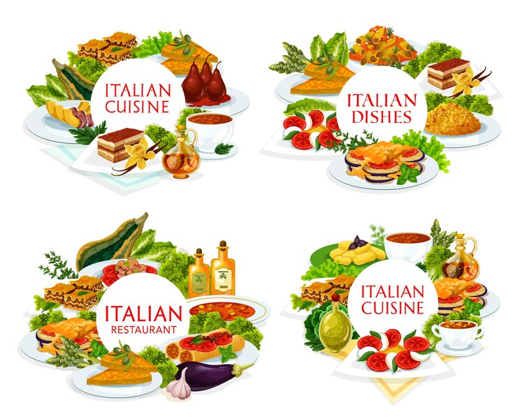 Vector italian cuisine italy meals vector round frame set