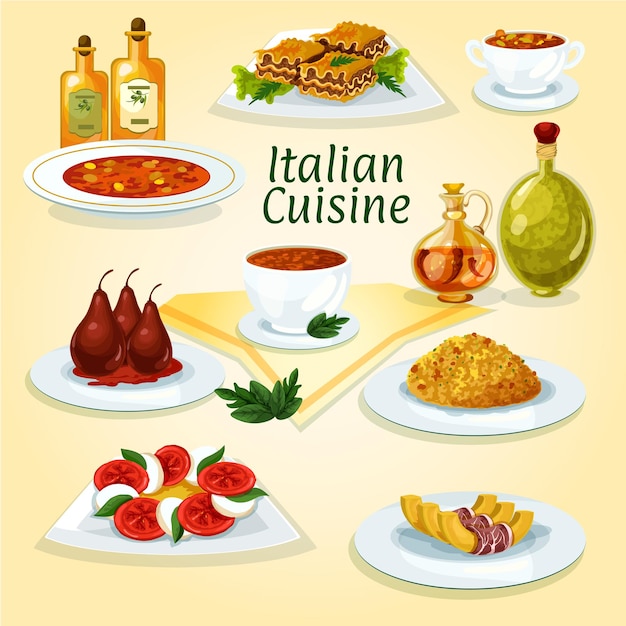 Vector italian cuisine popular dishes icon