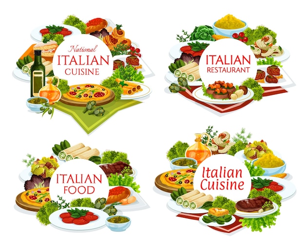 Vector italian cuisine restaurant dishes round banners