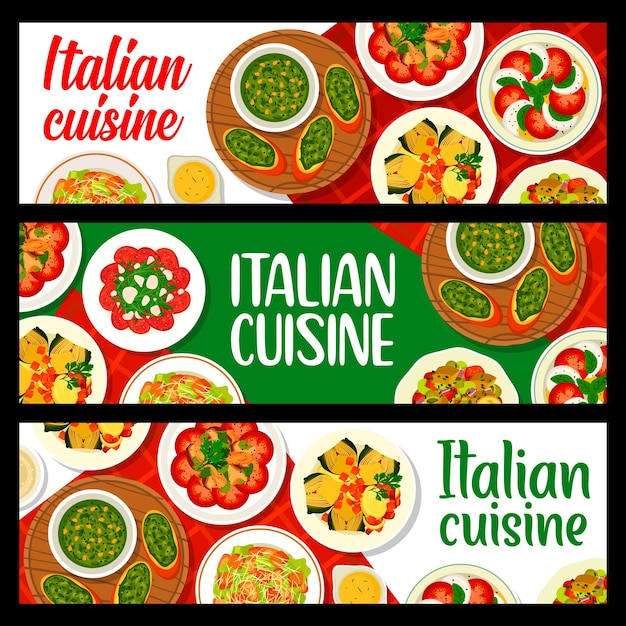 Вектор Горизонтальные баннеры ресторана итальянской кухни