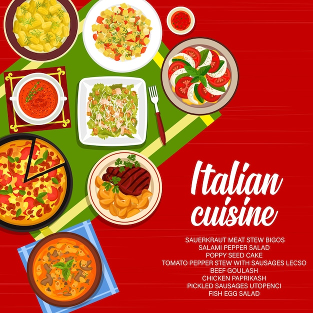 Copertina del menu dei pasti del ristorante di cucina italiana