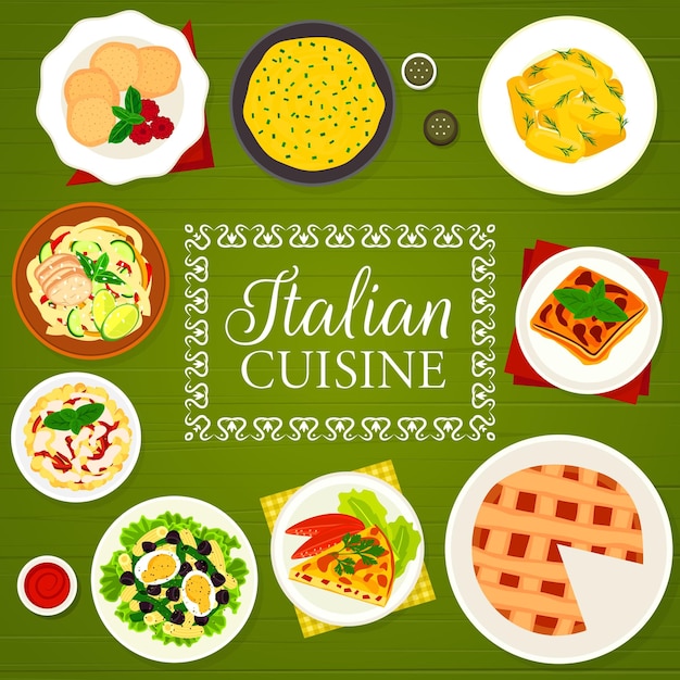 Copertina vettoriale del menu del ristorante di cucina italiana