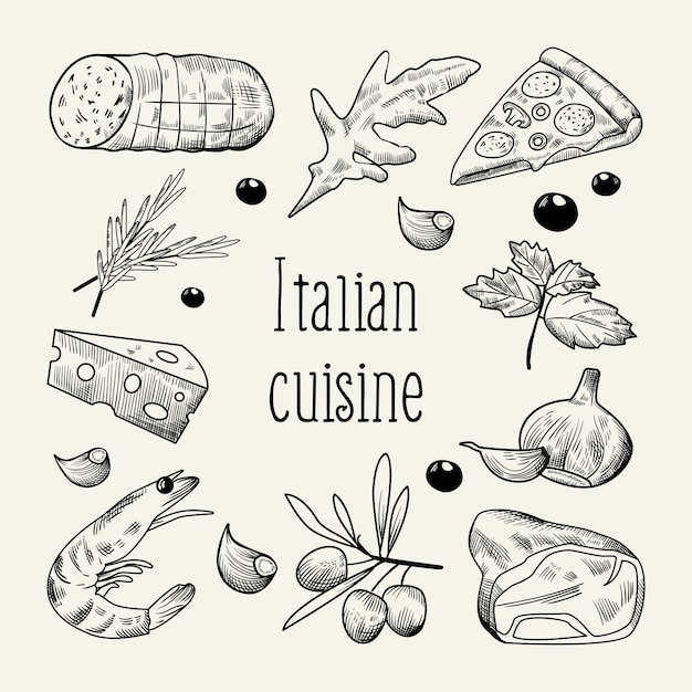 Italian cuisine sketch doodle