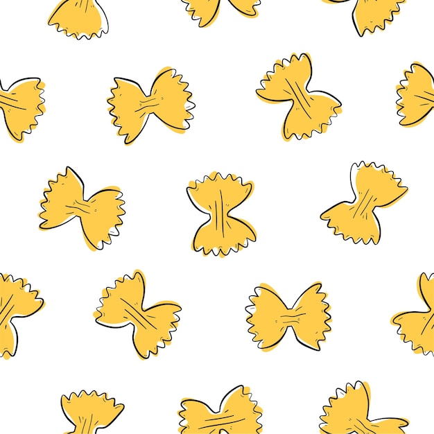 Italian Farfalle pasta seamless pattern Hand drawn sketch style