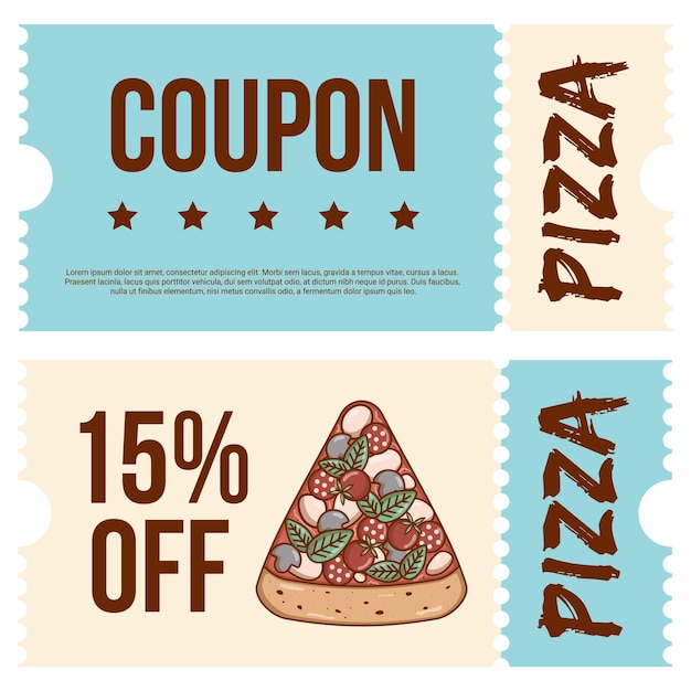 Vector italian fast food piece pizza coupon promotion discount banner gift voucher retro colors flat style vector illustration