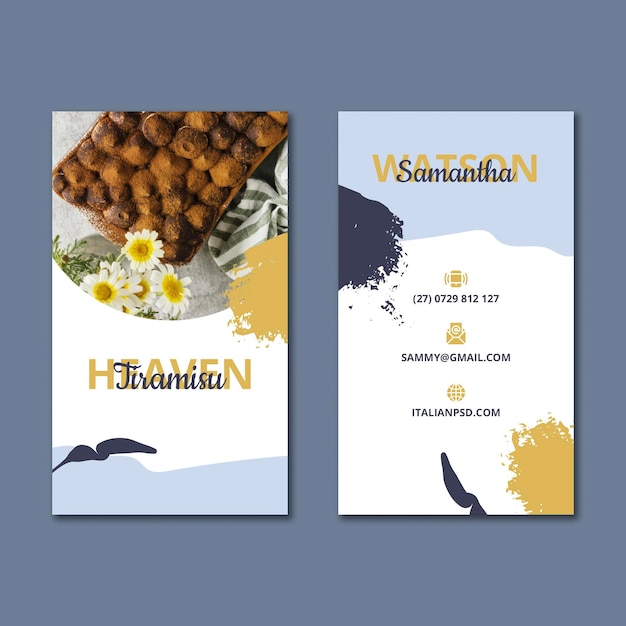 Italian food double-sided businesscard vertical template