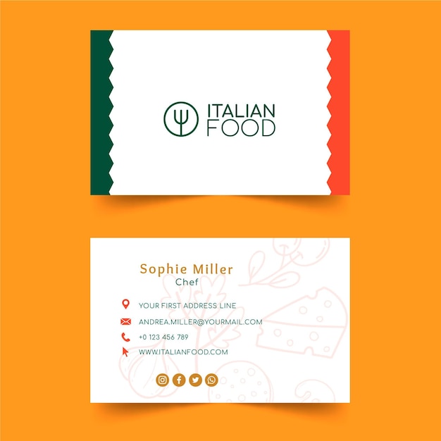 Italian food horizontal business card template