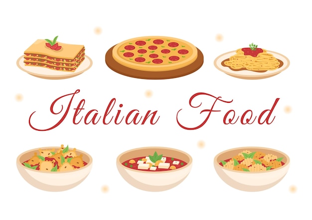 Italian Food Restaurant or Cafeteria with Chef Making Traditional Italy Dishes Pizza in Illustration