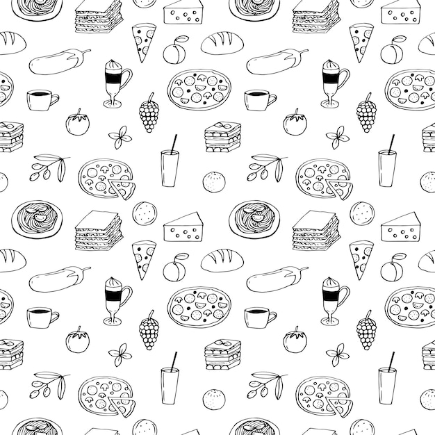 Vector italian food seamless pattern vector illustration, hand drawing doodles