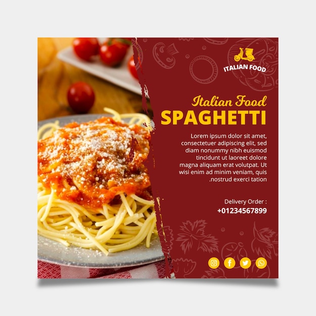 Vector italian food template square flyer