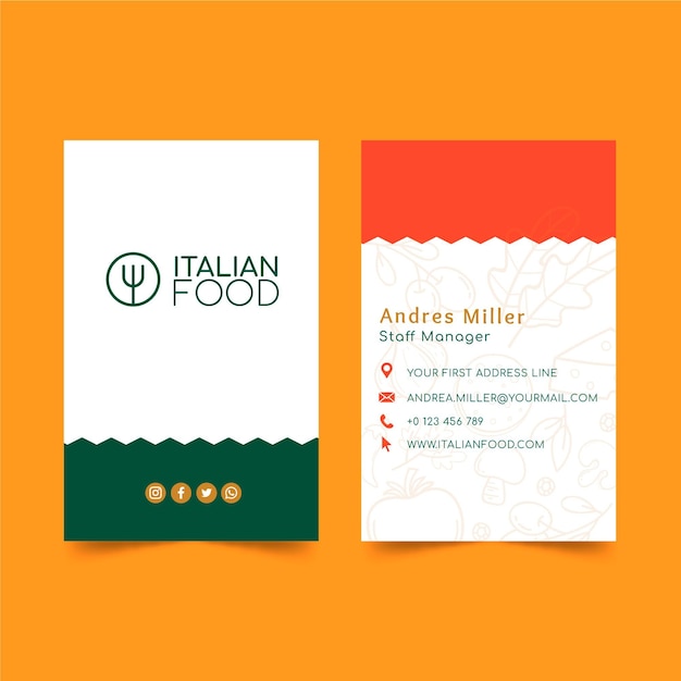 Italian food vertical business card template