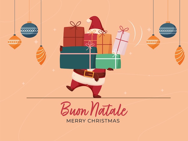 Carattere di buon natale in lingua italiana con babbo natale