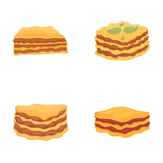 Vector italian lasagna icons set cartoon vector tasty meat dish