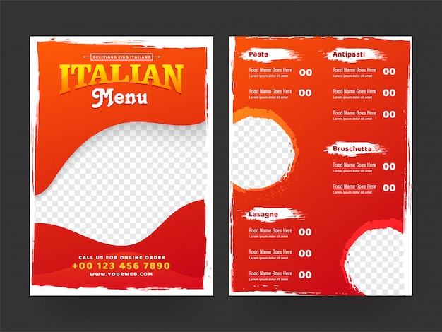 Vettore design di carte menu italiano per ristorante e caffetteria.