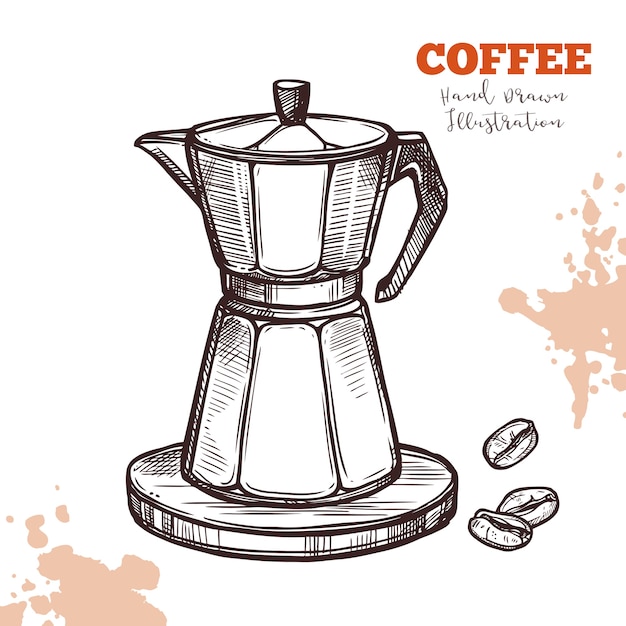 Italian Moka coffee maker handdrawn sketch