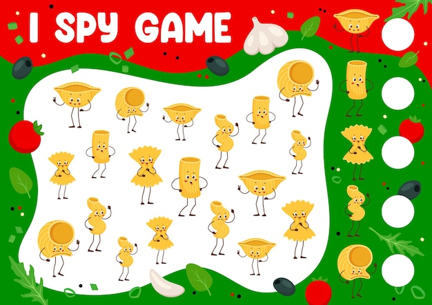 Italian pasta characters i spy game worksheet