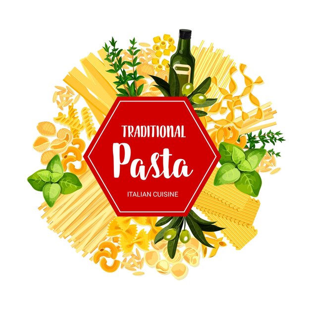 Vector italian pasta cuisine and seasonings banner