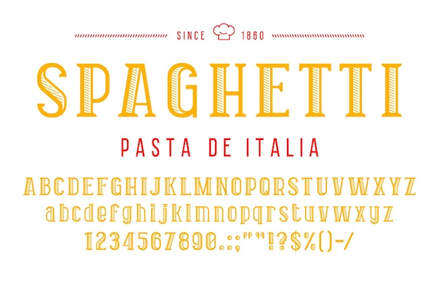 Italian pasta font or type typeface and alphabet