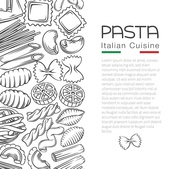 Vettore illustrazione del profilo del menu della pagina del modello dei maccheroni della pasta italiana in stile retrò