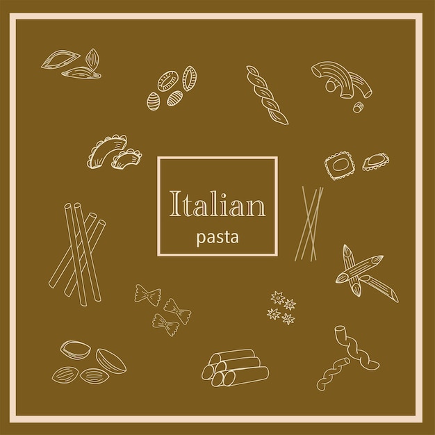 Italian pasta set hand drawn different types