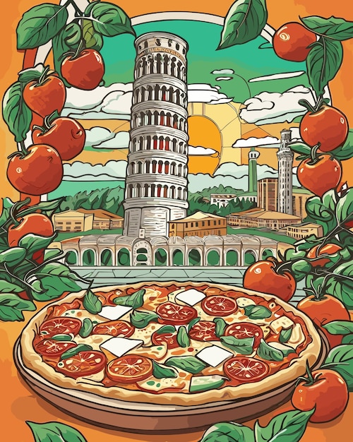 ベクトル イタリアのピサ塔tシャツデザインベクトルイラスト
