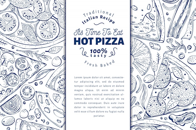 Итальянская пицца и ингредиенты кадр. итальянская еда баннер дизайн шаблона