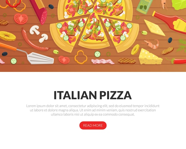 Italian pizza landing page templates set fresh tasty food express delivery service vector illustration (illustrazione vettoriale del servizio di consegna espresso di cibo fresco e gustoso)