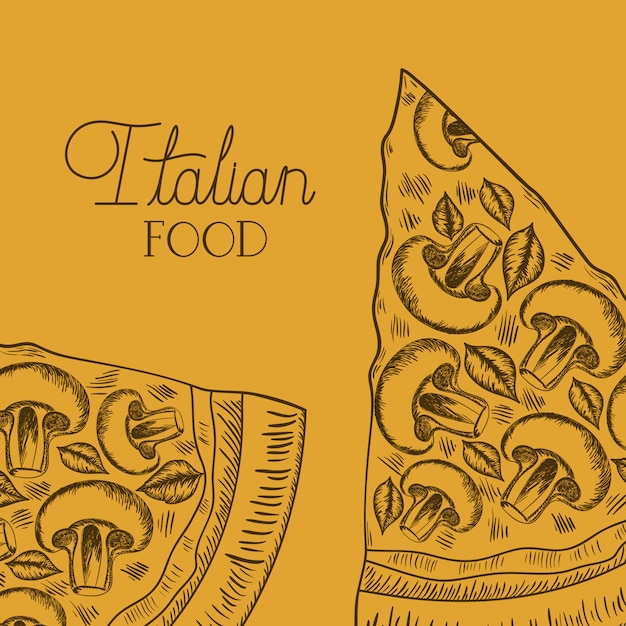 Cibo italiano disegnato a mano porzione pizza italiana