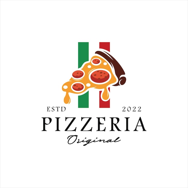 Simboli del logo di design del ristorante pizzeria italiano per cibi e bevande e ristoranti