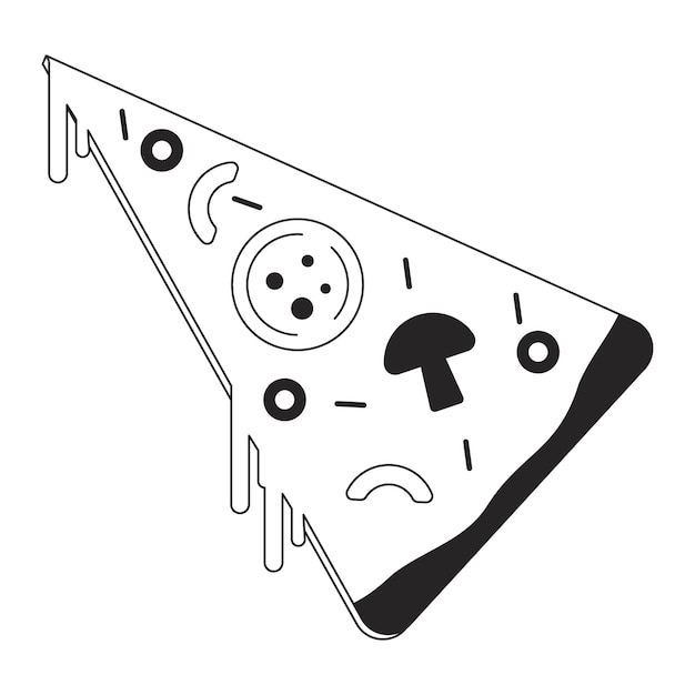 Italian pizza slice flat monochrome isolated vector object Tasty unhealhy food Editable black and white line art drawing Simple outline spot illustration for web graphic design