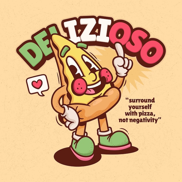 Vettore disegnato a mano di vettore del fumetto retrò alla moda della pizza italiana